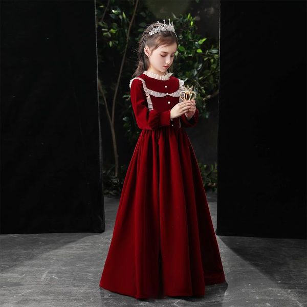 

family matching outfits wine red velvet dress children's flower children performing year girl peng skirt graduation chorus, Blue