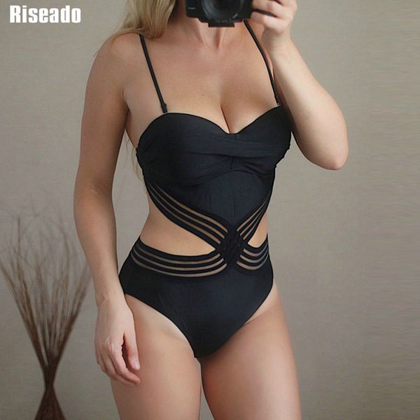 

riseado mesh monokini one piece swimsuit push up swimwear women 2021 bla ruched bathing suit women swimming suits