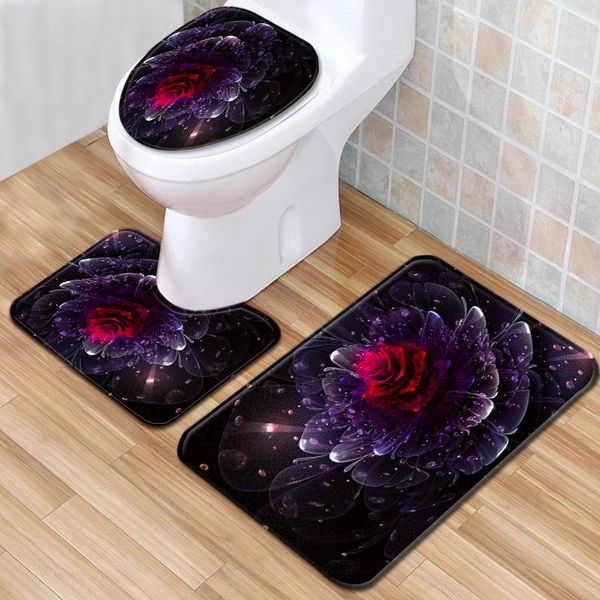 

beautiful flowers bath rug bathroom set mat non-slip mats toilet three-piece seat