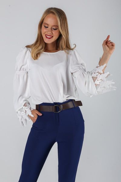 

women's blouses & shirts kol dantelli bluz madein turkey, White