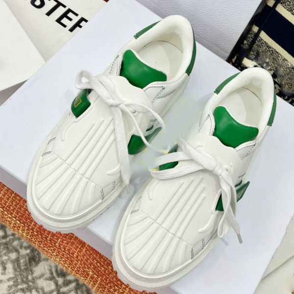 

2021 shell head women's casual shoes fashion luxury street pat embroidery flat designer leather sports stitching lace up printing platf, Black