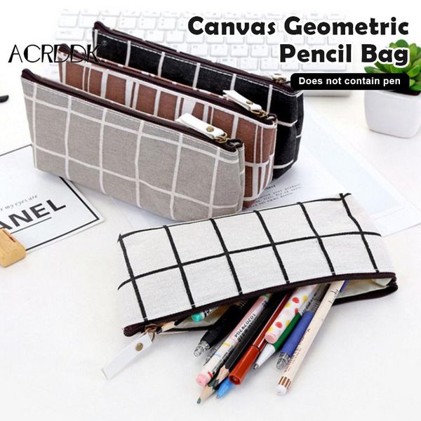 

pencil bags canvas geometric bag case school simple striped grid solid color pouch office students df