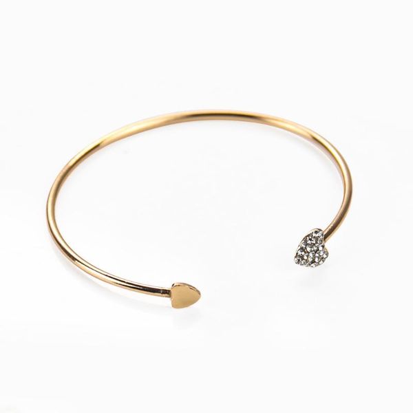 

bangle glod 316 stainless steel heart zircon adjustable simple bracelet crystal rhinestone open end woman girl jewelry gift, Black