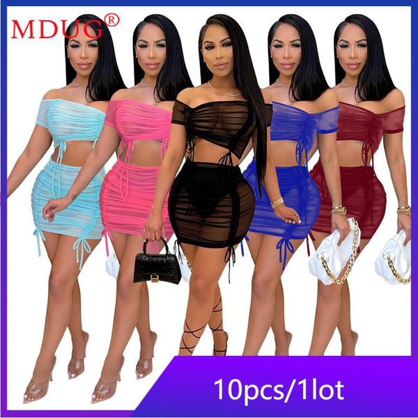 

work dresses wholesale items in bulk mesh two piece y2k dress mini skirt without briefs fashion solid selling ladies clothes m6970, White;black