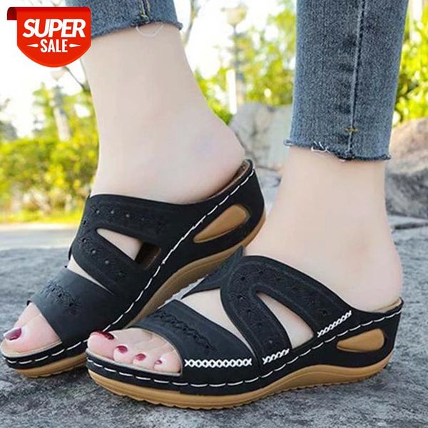 

2021 women's sandals platform shoes ladies slip on flat fashion sandals woman sewing outdoor female footwear chunky woman shoe #s42c, Black