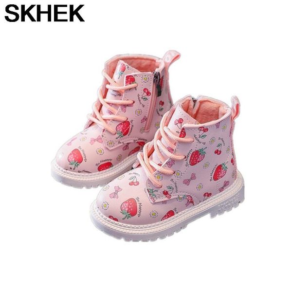 

boots skhek spring autumn girls pu leather waterproof kid baby shoes fashion flower zip rome little girl, Black;grey