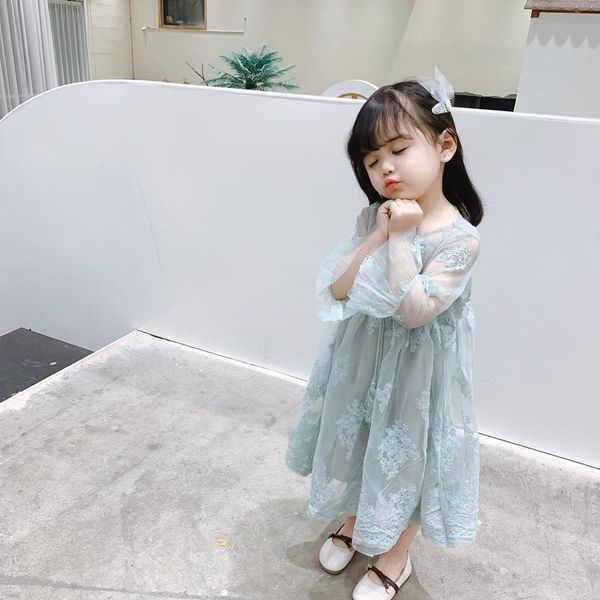 

girl's dresses 2021 girls summer dress for kids embroidery hallowed lace costume children sweet soft cotton clothing, Red;yellow