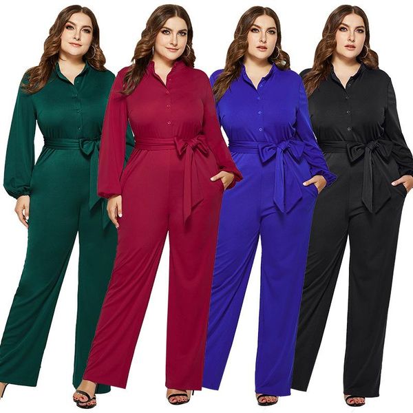 

women's jumpsuits & rompers party women sashes long sleeve buttons stand collar rose red loose plus size 2xl-5xl black femme, Black;white