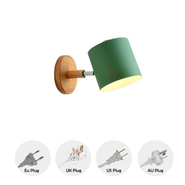 

wall lamp nunu plug in button cord or hardwired minimalist light grey/white/green wood with metal shade for guest room bar