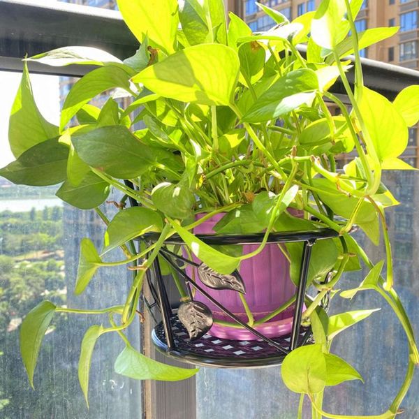 

packs removable hanging baskets flowerpot iron flower plant potted balcony railing stand rack shelf hollow-out planter planters & pots