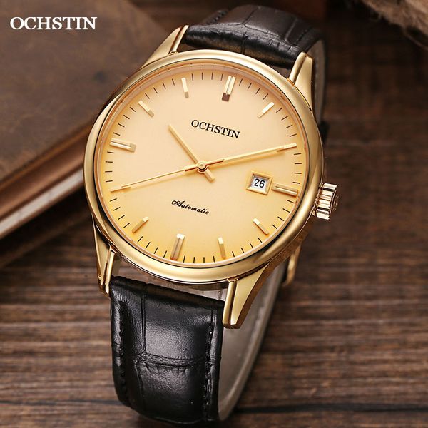 

ochstin design brand luxury men watches automatic gold leather tape waterproof business sports mechanical, Slivery;brown