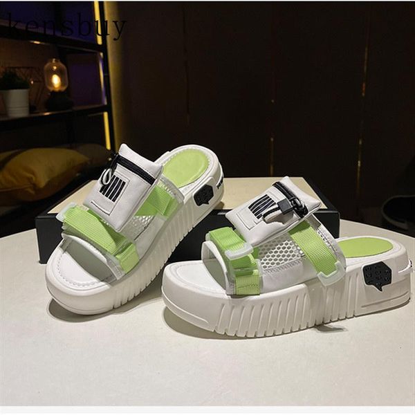 

slippers fashion mesh women bag decoration platform summer open toe punk sports sandals casual female brand concise shoes, Black