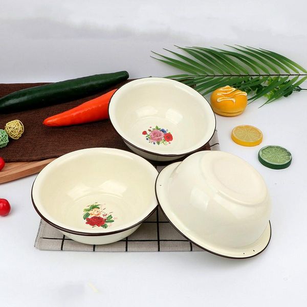 

old style nostalgia, enamel bowl, basin, vegetable soup , noodles, rice basin bowls