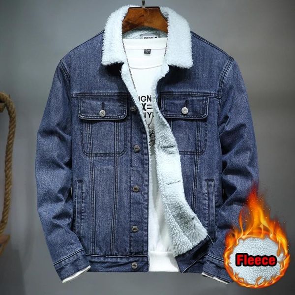 

men's jackets 2021 autumn and winter thick warm denim jacket fashion casual classic blue grey fleece jeans coat male brand clothes, Black;brown