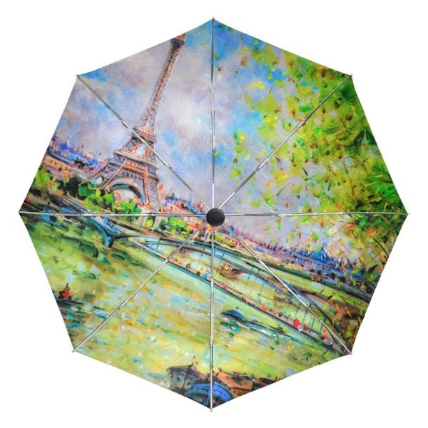 

umbrellas fashion parasol whatercolor eiffel tower umbrella three folding uv automatic sunny and rainy for women gift