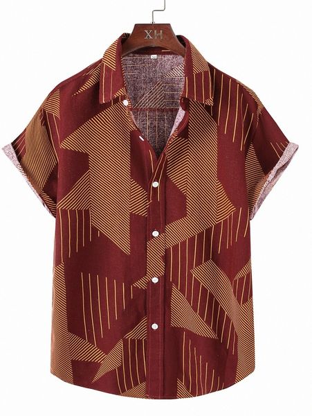 

men striped & geo print shirt 80ax#, White;black