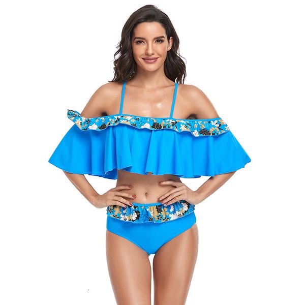 

women's blue style split swimsuit bikini, White;black