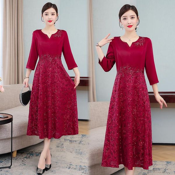 

casual dresses coigarsam women dress autumn 2021 national wind print loose lace red traf robe vestidos, Black;gray