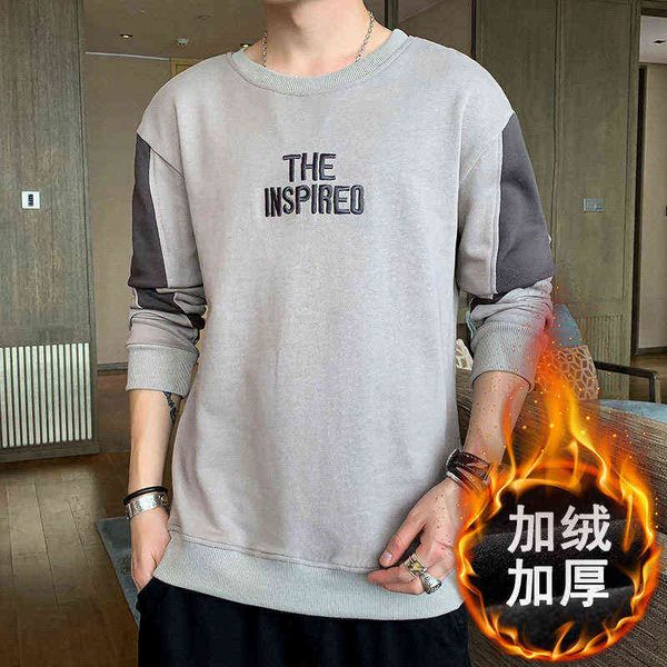 

men's sweater 2021 autumn winter new plush thickened fashion round neck simple fashion men's sweater h1206, Black