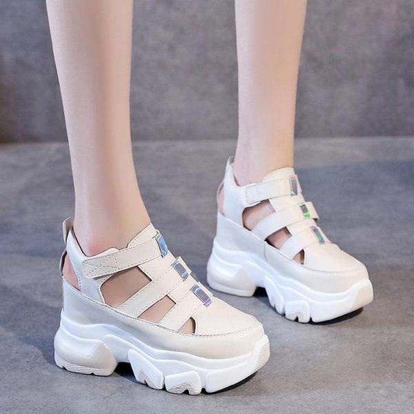 

drop summer women platform sneakers sandals round toe hollow out casual shoes woman wedge high heels chunky sandalias, Black