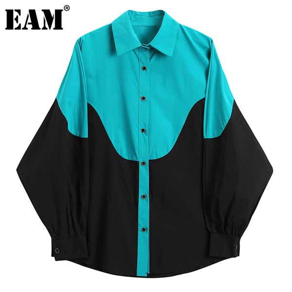 

[eam] women contrast color big size casual blouse lapel long sleeve loose fit shirt fashion spring autumn 1dd6878 21512, White
