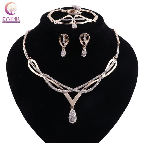 

earrings & necklace dubai jewelry sets for women african beads set nigerian wedding gold color water drop bracelet ring, Silver