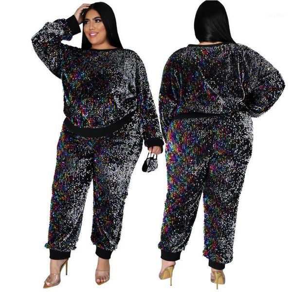 

plus size tracksuits 2 piec set woman outfit sequin and pant with mask three piece clothing for women party club bodycon, Black
