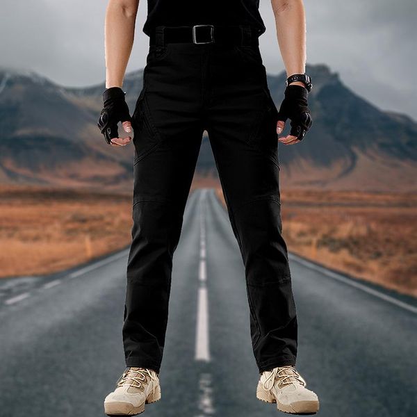 

men's pants tactical multi pocket elastic waist military trousers male casual cargo men clothing slim fit 5xl sweatpants, Black