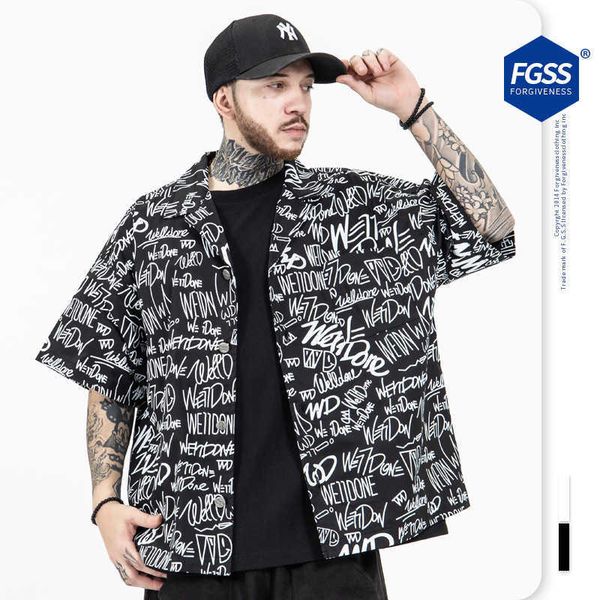 

fashion shirt fgss men's wear irregular letter graffiti in spring and summer of 2021, White;black