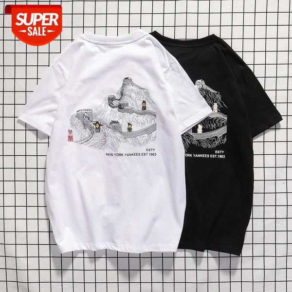 

spring and summer korean men's cartoon animal pattern cotton turret short-sleeved youth popular collar men women couple t-shirt #7r6z, White;black