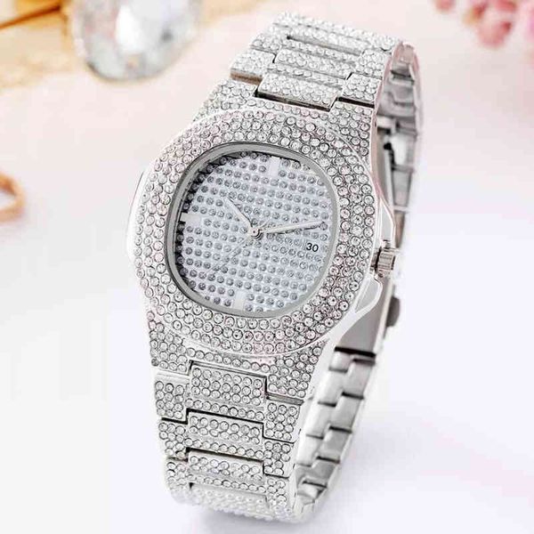 

drop shipping diamond iced out watch men hip hop quartz gold mens watches brand luxury steel male clock relogio masculino, Slivery;brown