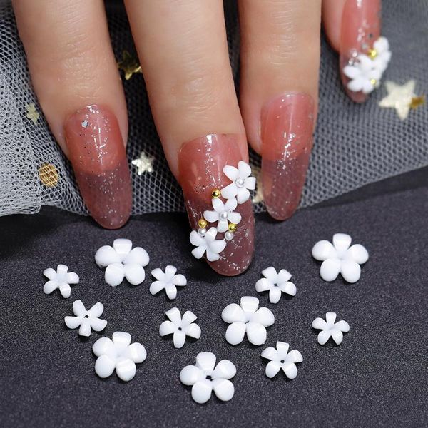 

nail art decorations white resin five petal flower ornament elegant 3d small charm nails decorative repair parts accessories, Silver;gold