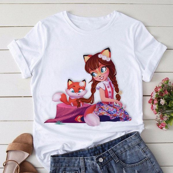 

women's t-shirt enchantimals graphic print women harajuku aesthetic white casual tshirt 2021 summer anime style cute female t shirt