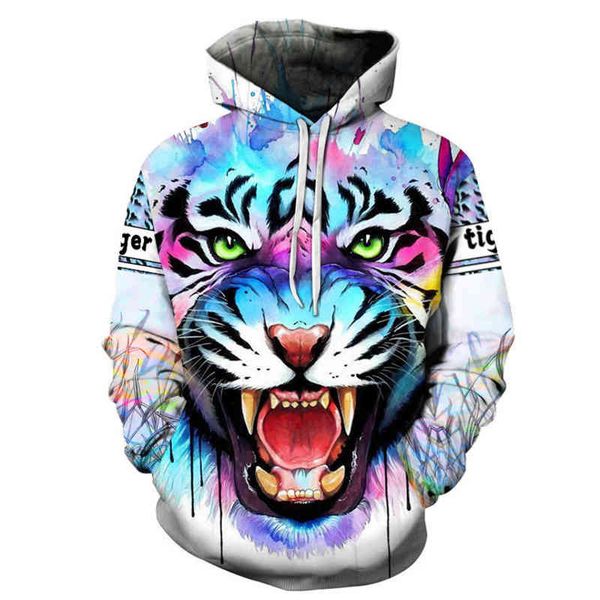 

men's hoodie animal tiger 3d digital printed sweater, Black