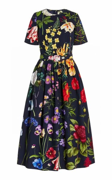 

designer dress 2022 spring summer o neck short sleeve panelled print fashion milan runway brand same style dresses women's 0217-2, Black