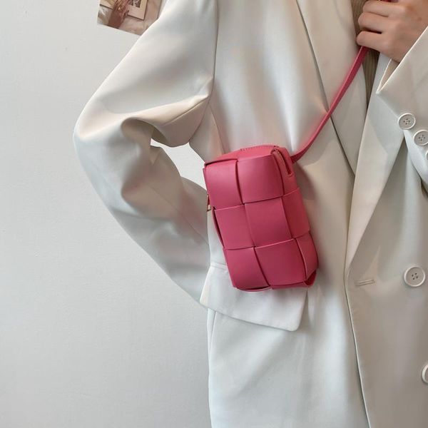 

evening bags weave square pu leather fashionable purses pink waist bag crossbody for women luxury designer phone mini