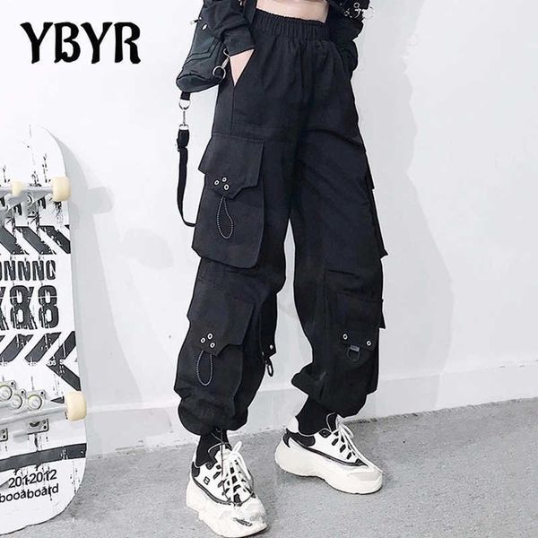 Frauen Cargo Harem Hosen Mode Elastische Taille Schwarz Hip Hop Seite Große Taschen Hose Casual Männer Jogger Lose Hosen Streetwear Q0801