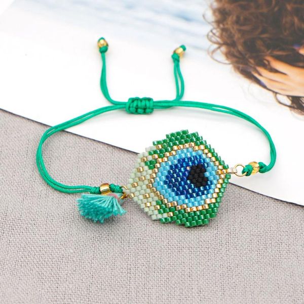 

beaded, strands handmade beaded ethnic style tassel bracelet miyuki rice bead braided peacock feather female charms for, Black