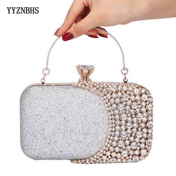 Saco Tote Embreagem Noite Diamante-Studded Mulheres Bolsa Pura Mini Corrente Ladie Casamento Party Bolsa Pequeno 1124