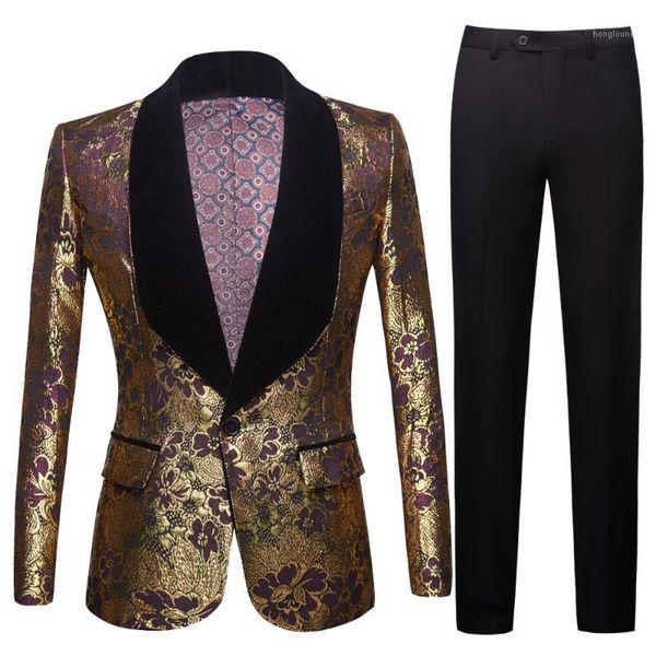 

men's suits & blazers wedding 2021 italian design custom made tuxedo jacket 3 piece groom terno for men gold jacquard suit, White;black