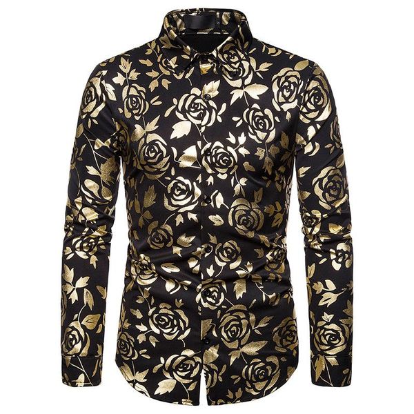 

men's casual shirts turn-down collar rose gold embossed slender long-sleeve shirt, White;black