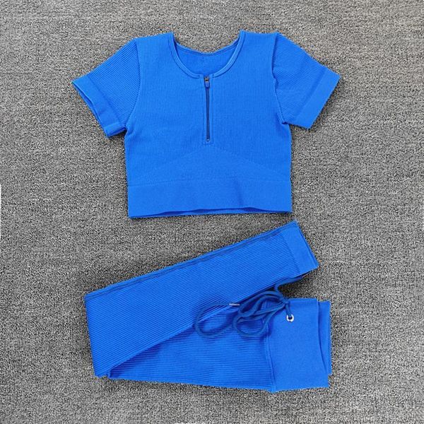 

yoga outfit sport set women zippers seamless 2pcs piece crop high waisted drawstring leggings suit workout fitness gym clothing