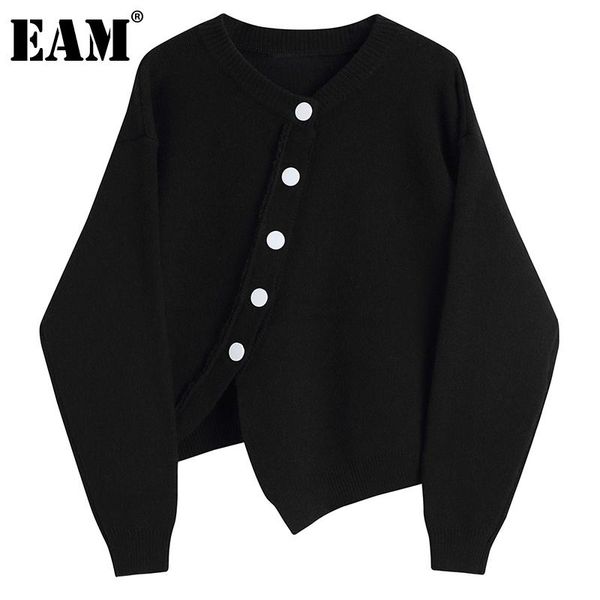 

[eam] black irregular knitting cardigan sweater loose fit o-neck long sleeve women fashion tide spring autumn 2021 1dd5277 women's knit, White