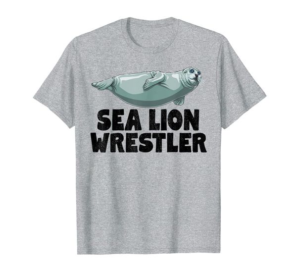 

sea lion wrestler funny ocean animal t-shirt, White;black
