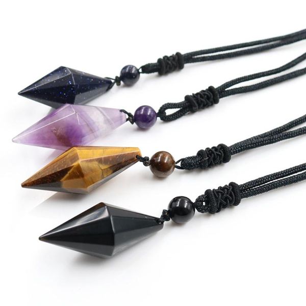 

decorative objects & figurines natural stone necklace drop weave rope reiki amethyst quartz crystal gemstone water cone pendant long for wom
