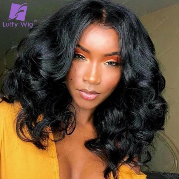 

lace wigs short wavy bob wig 4x4 closure hd 13x6 front human hair pre plucked with baby remy brazilian luffywig, Black;brown