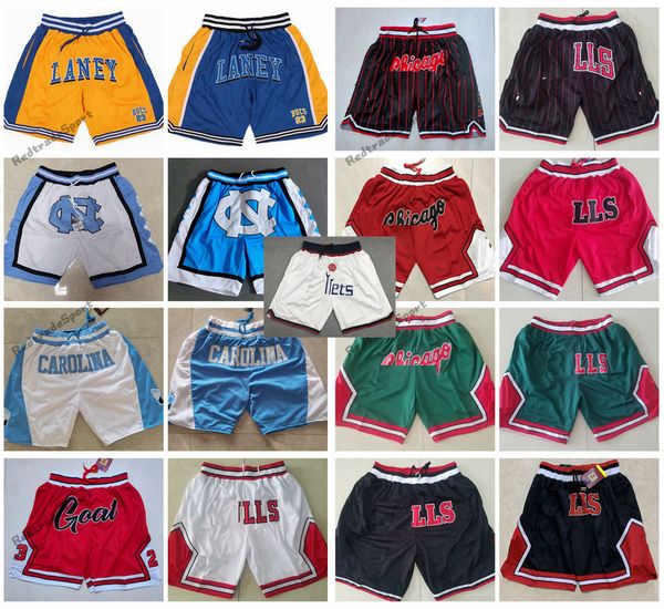 Vintage Just Don Basketball Shorts Michael GOAT Laney High School North Carolina Tar Heels College Taschenhose Rot Schwarz Weiß Herren