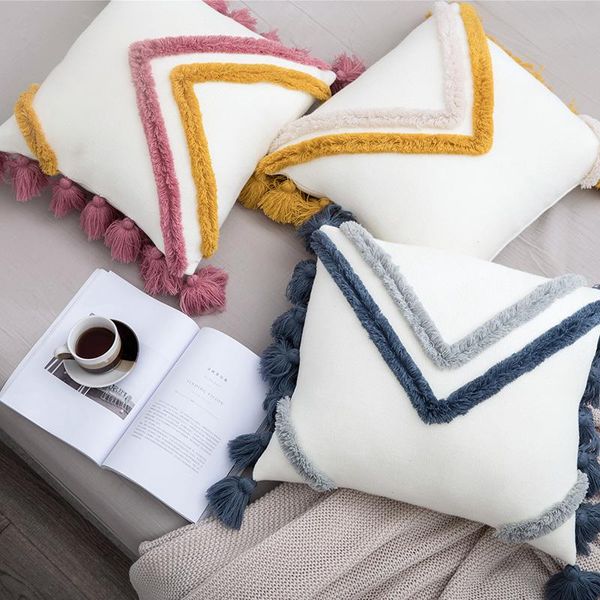 

cushion/decorative pillow regina cute throw cover lovely tassels stripe girl cushion fashion sweet backrest decorative case