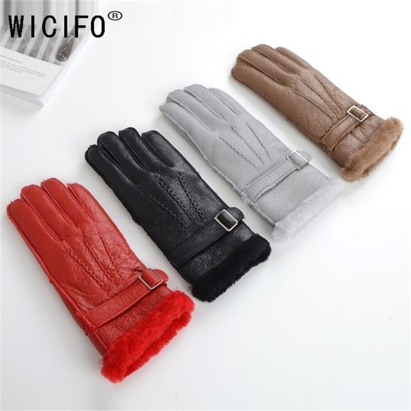 

100% pure sheepskin winter glove real sheepskin cashmere fur warm ladies full finger genuine leather mitten gloves 211124, Blue;gray