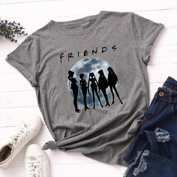 

and women friends letter female mens tee harajuku vintage streetwear sailor moon 90s summer grey plus size femme, White;black